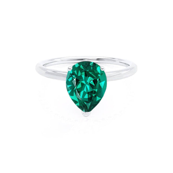 LULU - Pear Emerald 950 Platinum Petite Solitaire Ring Engagement Ring Lily Arkwright