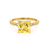 HOPE - Princess Yellow Sapphire & Diamond 18k Yellow Gold Vintage Shoulder Set Engagement Ring Lily Arkwright