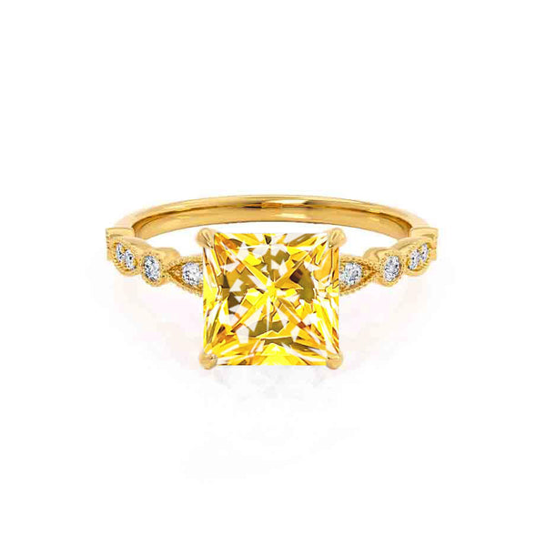 HOPE - Princess Yellow Sapphire & Diamond 18k Yellow Gold Vintage Shoulder Set Engagement Ring Lily Arkwright