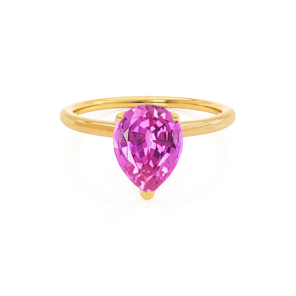LULU - Pear Pink Sapphire 18k Yellow Gold Petite Solitaire Ring Engagement Ring Lily Arkwright