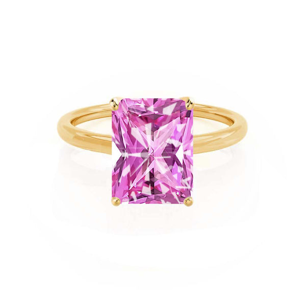 LULU - Radiant Pink Sapphire 18k Yellow Gold Petite Solitaire Engagement Ring Lily Arkwright