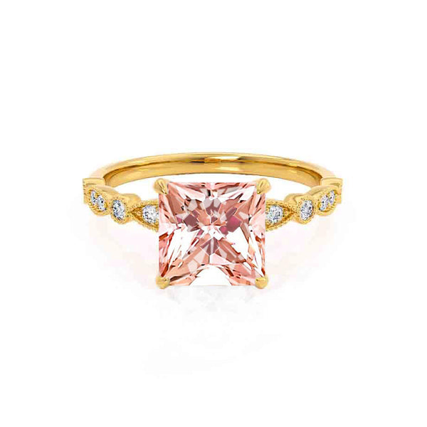 HOPE - Princess Champagne Sapphire & Diamond 18k Yellow Gold Vintage Shoulder Set Engagement Ring Lily Arkwright