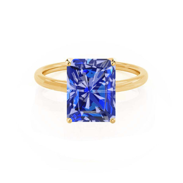 LULU - Radiant Blue Sapphire 18k Yellow Gold Petite Solitaire Engagement Ring Lily Arkwright