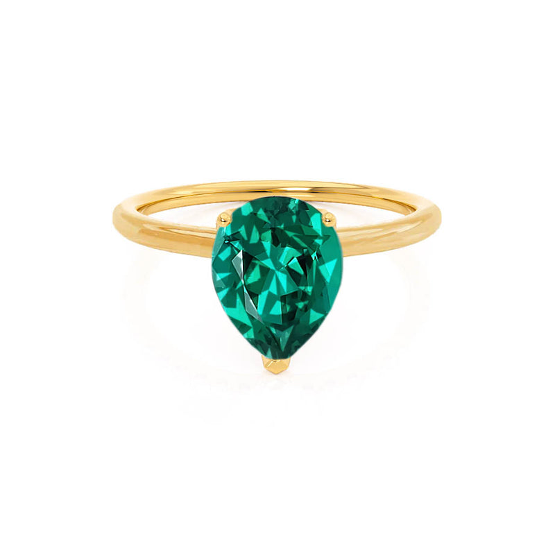LULU - Pear Emerald 18k Yellow Gold Petite Solitaire Ring Engagement Ring Lily Arkwright