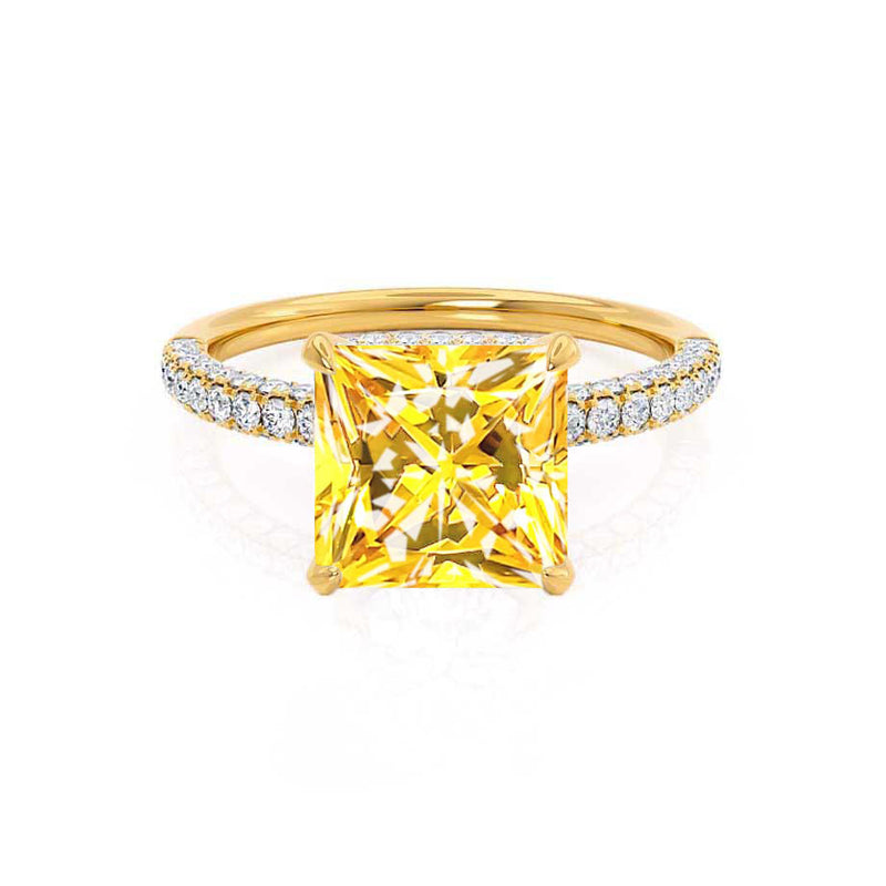 COCO - Princess Yellow Sapphire & Diamond 18k Yellow Gold Hidden Halo Triple Pavé Shoulder Set Engagement Ring Lily Arkwright