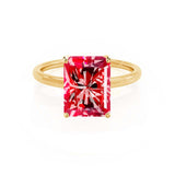 LULU - Radiant Ruby 18k Yellow Gold Petite Solitaire Engagement Ring Lily Arkwright