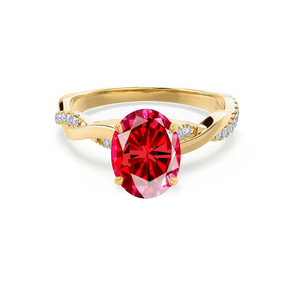 EDEN - Oval Ruby & Diamond 18k Yellow Gold Vine Solitaire Ring Engagement Ring Lily Arkwright