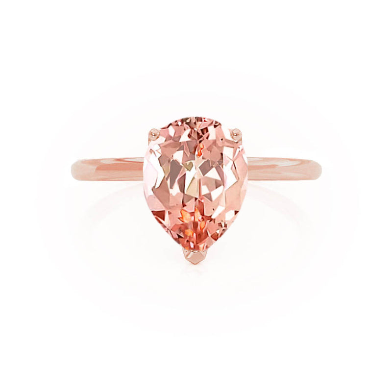 LULU - Pear Champagne Sapphire 18k Rose Gold Petite Solitaire Ring Engagement Ring Lily Arkwright