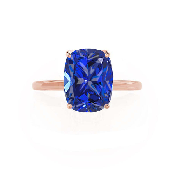 LULU - Elongated Cushion Blue Sapphire 18k Rose Gold Petite Solitaire Ring Engagement Ring Lily Arkwright