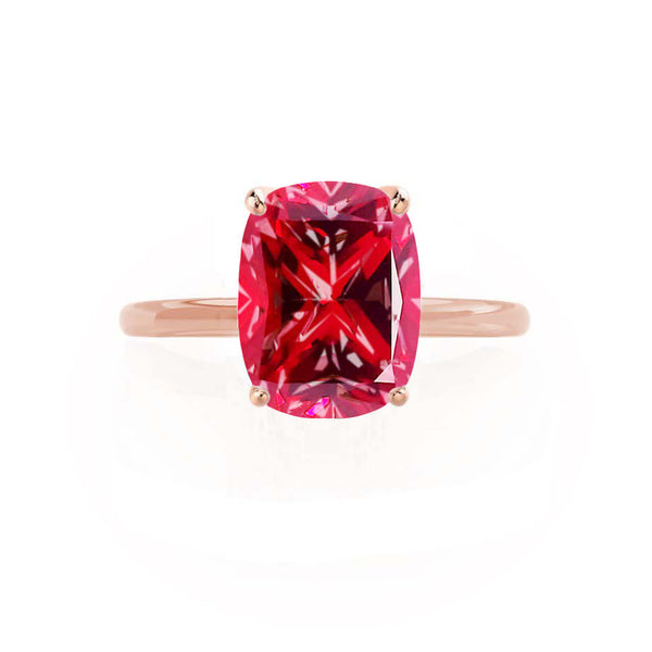 LULU - Elongated Cushion Ruby 18k Rose Gold Petite Solitaire Ring Engagement Ring Lily Arkwright