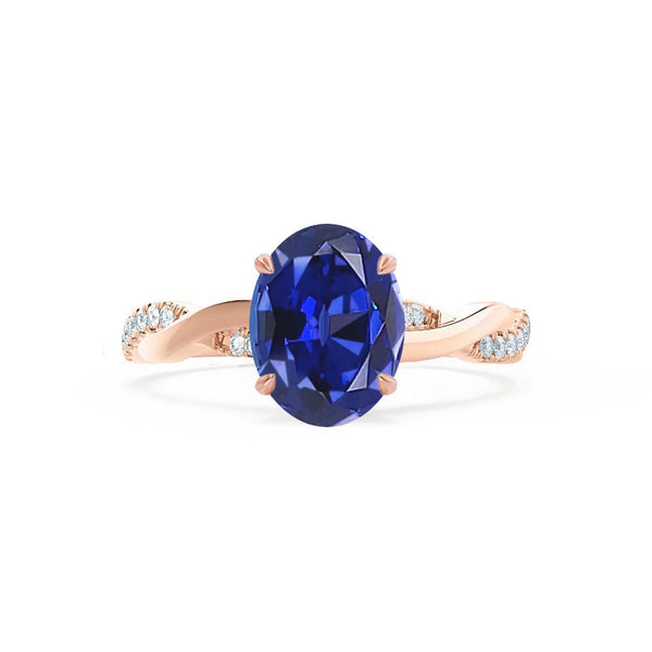 EDEN - Oval Blue Sapphire & Diamond 18k Rose Gold Vine Solitaire Ring Engagement Ring Lily Arkwright