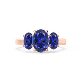 EVERDEEN - Oval Blue Sapphire 18k Rose Gold Trilogy Ring Engagement Ring Lily Arkwright