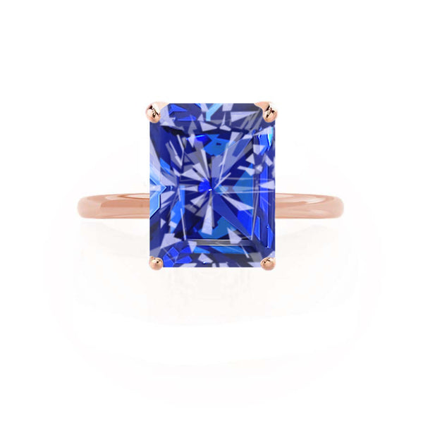 LULU - Radiant Blue Sapphire 18k Rose Gold Petite Solitaire Engagement Ring Lily Arkwright
