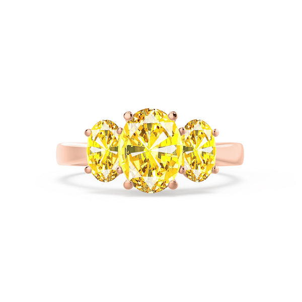 EVERDEEN - Oval Yellow Sapphire 18k Rose Gold Trilogy Ring Engagement Ring Lily Arkwright