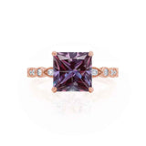 HOPE - Princess Alexandrite & Diamond 18k Rose Gold Vintage Shoulder Set Engagement Ring Lily Arkwright