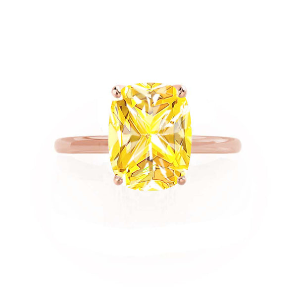 LULU - Elongated Cushion Yellow Sapphire 18k Rose Gold Petite Solitaire Ring Engagement Ring Lily Arkwright