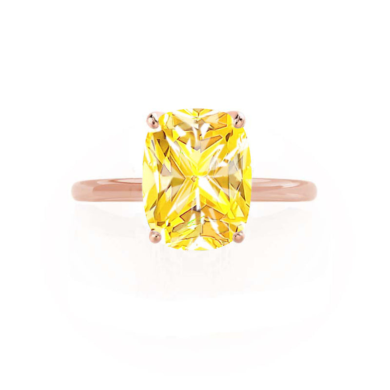LULU - Elongated Cushion Yellow Sapphire 18k Rose Gold Petite Solitaire Ring Engagement Ring Lily Arkwright