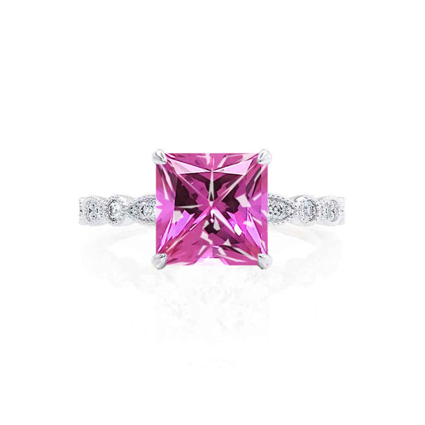 HOPE - Princess Pink Sapphire & Diamond 950 Platinum Vintage Shoulder Set Engagement Ring Lily Arkwright