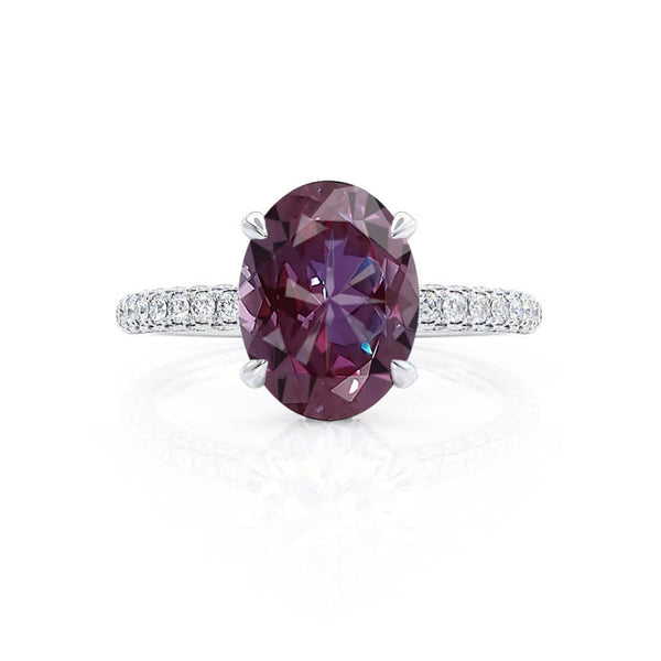 COCO - Oval Alexandrite & Diamond 950 Platinum Petite Hidden Halo Triple Pavé Shoulder Set Ring Engagement Ring Lily Arkwright