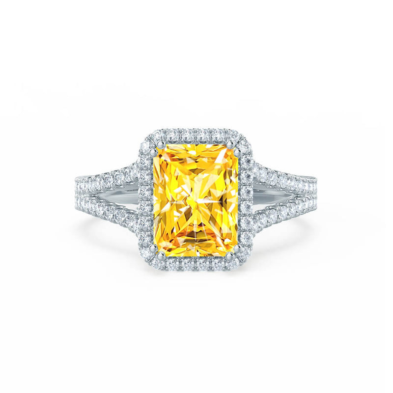 EVERLY - Radiant Yellow Sapphire & Diamond 18k White Gold Split Shank Halo Ring Engagement Ring Lily Arkwright