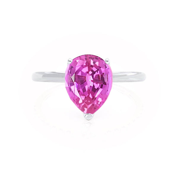 LULU - Pear Pink Sapphire 18k White Gold Petite Solitaire Ring Engagement Ring Lily Arkwright