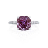 COCO - Cushion Alexandrite & Diamond 18k White Gold Hidden Halo Triple Pavé Shoulder Set Engagement Ring Lily Arkwright