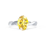 EDEN - Oval Yellow Sapphire & Diamond 18k White Gold Vine Solitaire Ring Engagement Ring Lily Arkwright