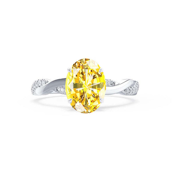 EDEN - Oval Yellow Sapphire & Diamond 18k White Gold Vine Solitaire Ring Engagement Ring Lily Arkwright