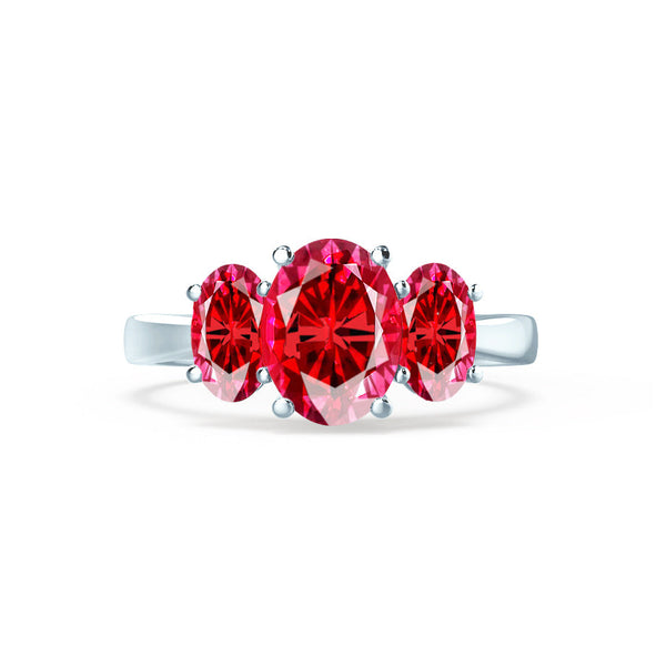 EVERDEEN - Oval Ruby 18k White Gold Trilogy Ring Engagement Ring Lily Arkwright
