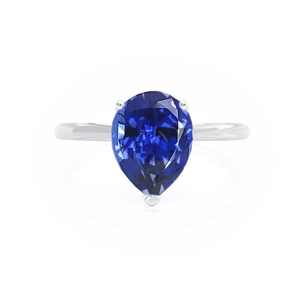LULU - Pear Blue Sapphire 950 Platinum Petite Solitaire Ring Engagement Ring Lily Arkwright