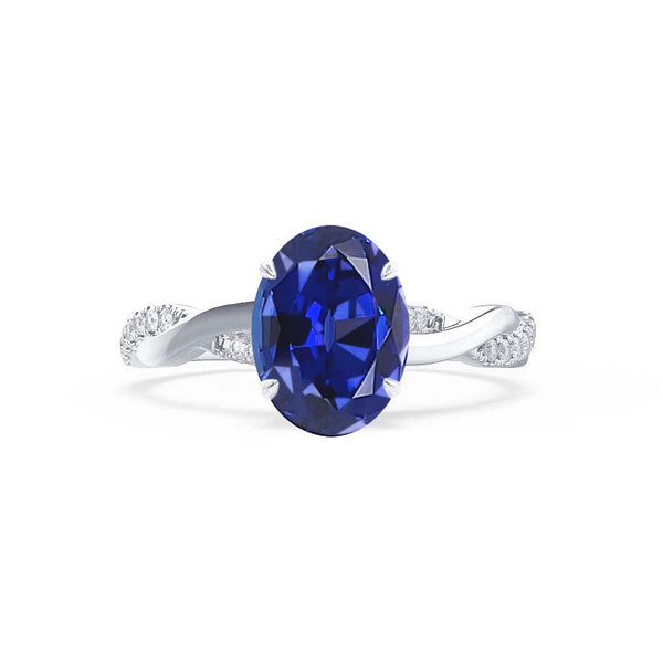 EDEN - Oval Blue Sapphire & Diamond 18k White Gold Vine Solitaire Ring Engagement Ring Lily Arkwright