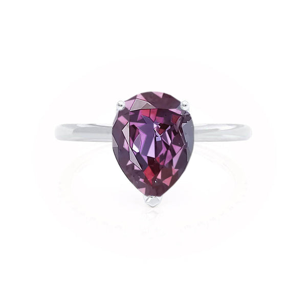 LULU - Pear Alexandrite 18k White Gold Petite Solitaire Ring Engagement Ring Lily Arkwright