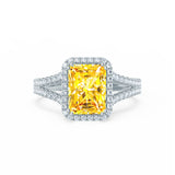 EVERLY - Radiant Yellow Sapphire & Diamond 950 Platinum Split Shank Halo Ring Engagement Ring Lily Arkwright