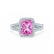 EVERLY - Radiant Pink Sapphire & Diamond 18k White Gold Split Shank Halo Ring Engagement Ring Lily Arkwright