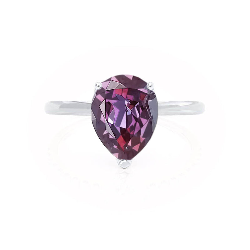 LULU - Pear Alexandrite 18k White Gold Petite Solitaire Ring Engagement Ring Lily Arkwright