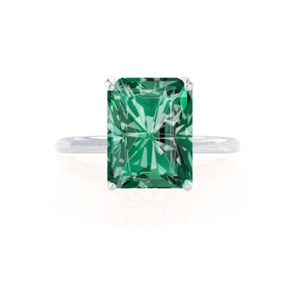 LULU - Radiant Emerald 18k White Gold Petite Solitaire Engagement Ring Lily Arkwright