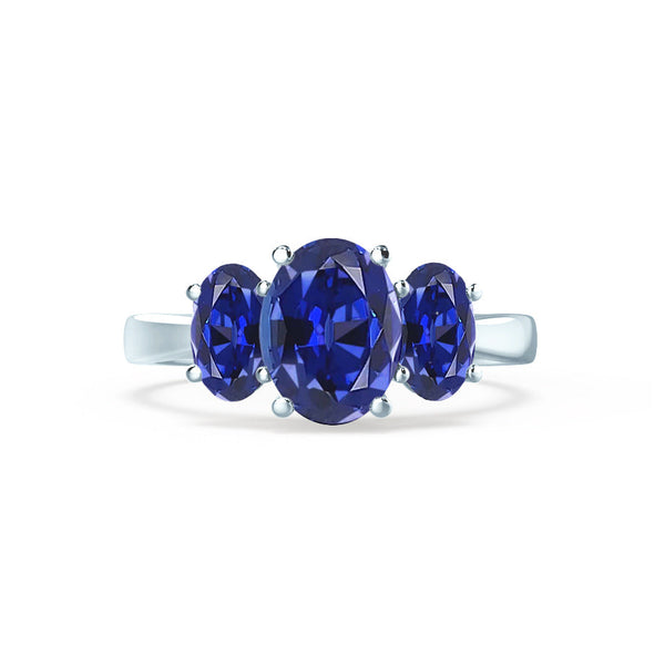 EVERDEEN - Oval Blue Sapphire 18k White Gold Trilogy Ring Engagement Ring Lily Arkwright