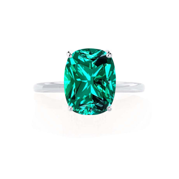 LULU - Elongated Cushion Emerald 950 Platinum Petite Solitaire Ring Engagement Ring Lily Arkwright