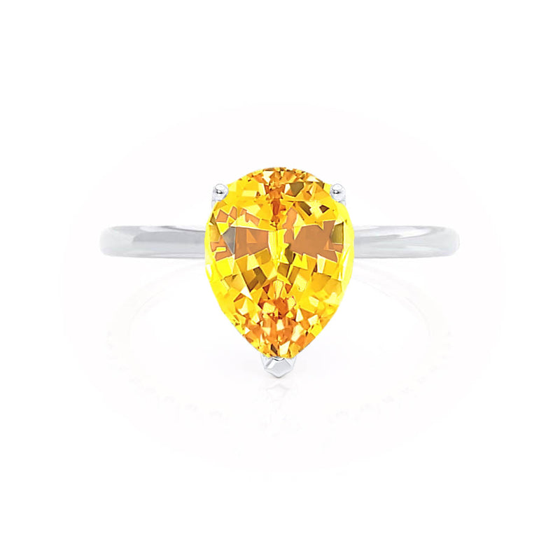 LULU - Pear Yellow Sapphire 18k White Gold Petite Solitaire Ring Engagement Ring Lily Arkwright