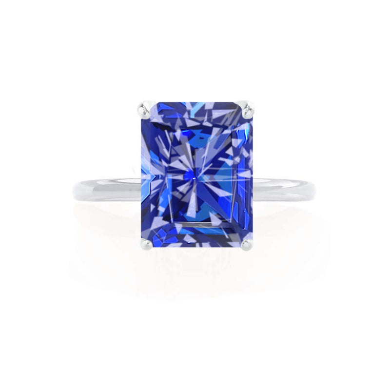 LULU - Radiant Blue Sapphire 18k White Gold Petite Solitaire Engagement Ring Lily Arkwright