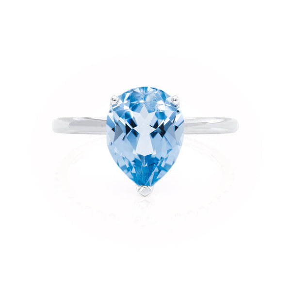 LULU - Pear Aqua Spinel 18k White Gold Petite Solitaire Ring Engagement Ring Lily Arkwright