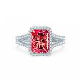 EVERLY - Radiant Ruby & Diamond 950 Platinum Split Shank Halo Ring Engagement Ring Lily Arkwright