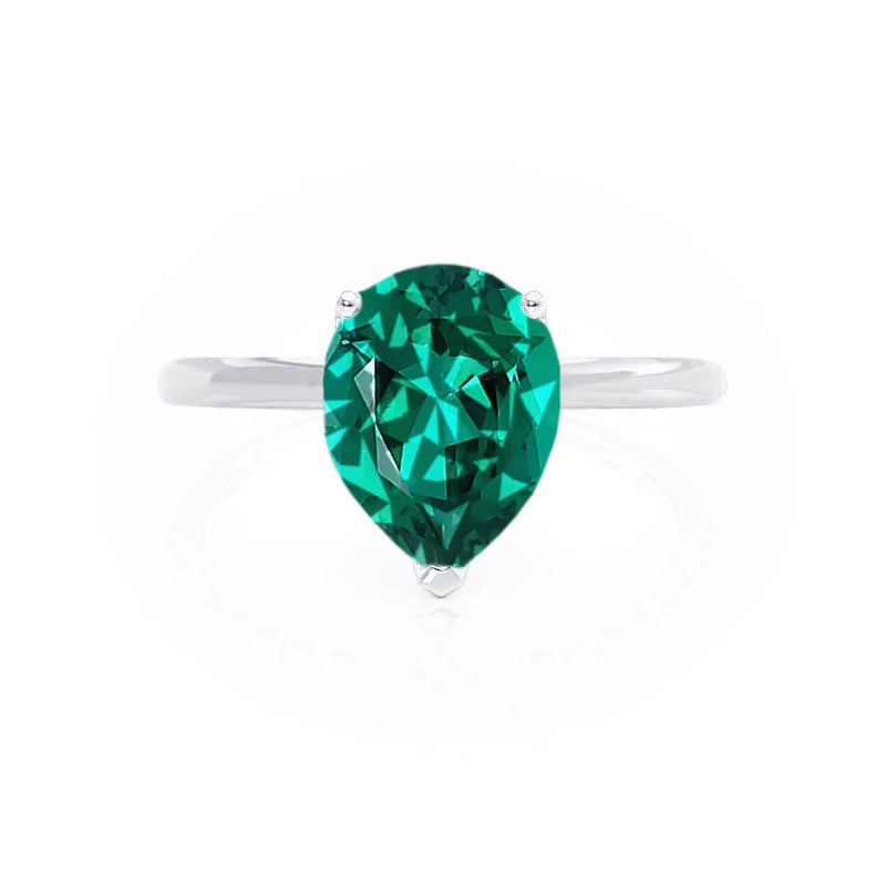 LULU - Pear Emerald 18k White Gold Petite Solitaire Ring Engagement Ring Lily Arkwright