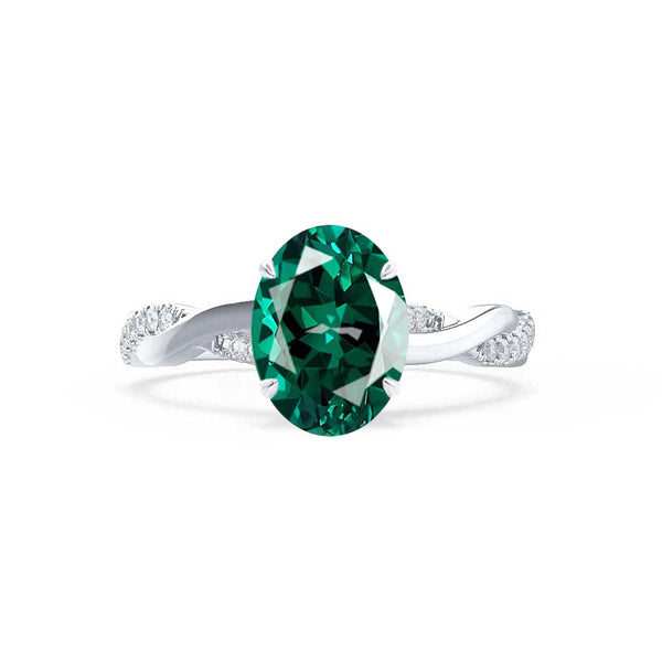 EDEN - Oval Emerald & Diamond 18k White Gold Vine Solitaire Ring Engagement Ring Lily Arkwright