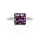 COCO - Princess Alexandrite & Diamond 950 Platinum Hidden Halo Triple Pavé Shoulder Set Engagement Ring Lily Arkwright