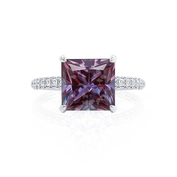 COCO - Princess Alexandrite & Diamond 950 Platinum Hidden Halo Triple Pavé Shoulder Set Engagement Ring Lily Arkwright