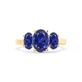 EVERDEEN - Oval Blue Sapphire 18k Yellow Gold Trilogy Ring Engagement Ring Lily Arkwright