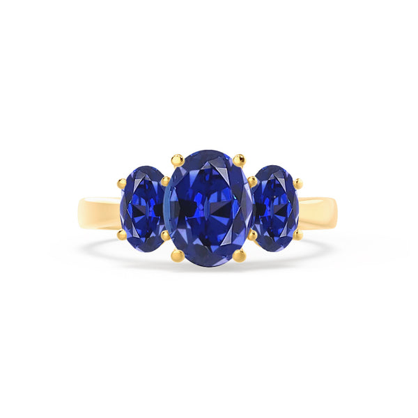 EVERDEEN - Oval Blue Sapphire 18k Yellow Gold Trilogy Ring Engagement Ring Lily Arkwright