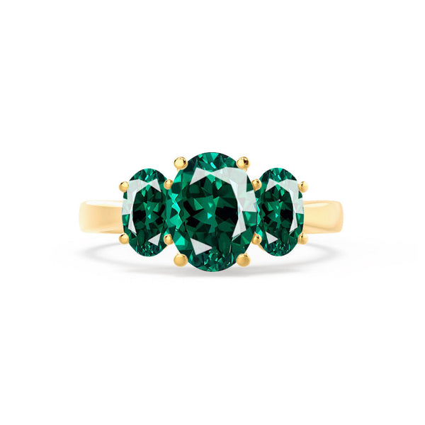 EVERDEEN - Oval Emerald 18k Yellow Gold Trilogy Ring Engagement Ring Lily Arkwright