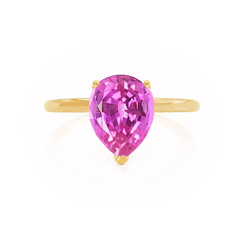 LULU - Pear Pink Sapphire 18k Yellow Gold Petite Solitaire Ring Engagement Ring Lily Arkwright